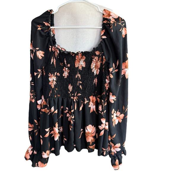 Haptics By Holly Harper Blouse Ruching Sz 2X Black Floral Comfort Relaxed Peplum - Picture 3 of 7